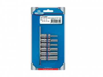 Набор глубоких торцевых головок 3/8&quot, TORX Е-стандарт, Е4-Е14, 6 предметов KING TONY 3116PR
